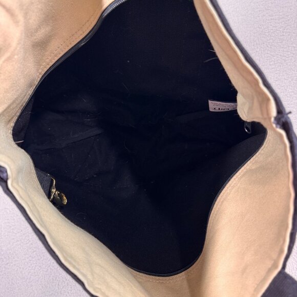 Vintage Lands End Tote Bag Black Canvas Boat Beach Blank Name Tag Key Clip - Picture 5 of 7